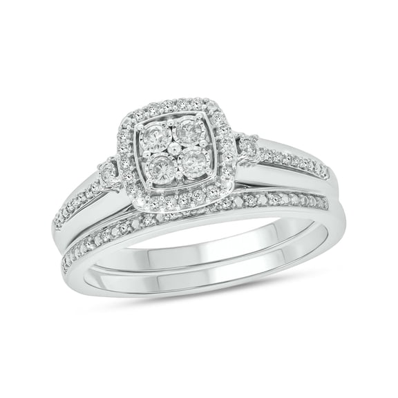 Cali Trove, 1/3cttw Diamond Cluster Square Halo Engagement Ring with Matching Diamond Wedding Band for Women in 925 Sterling Silver