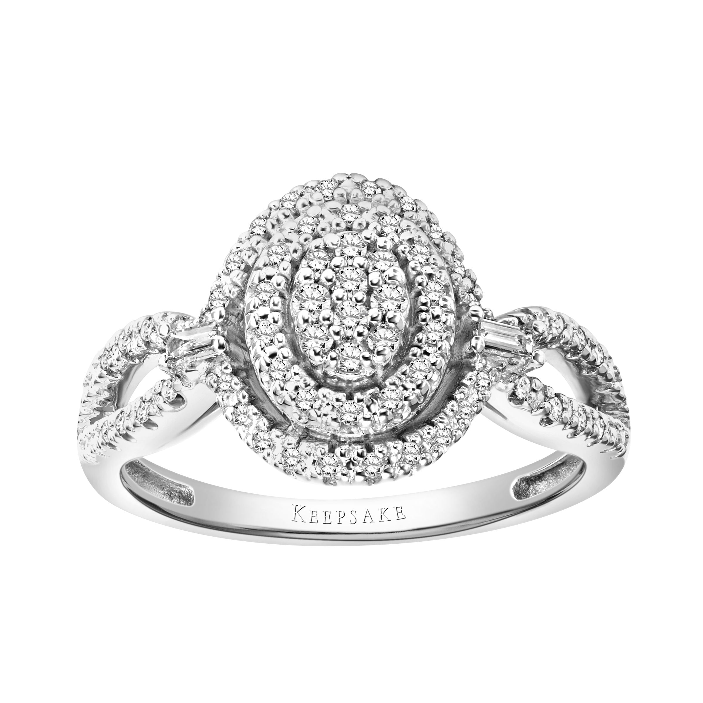 1/3ctw 10KT White Gold Oval Genuine Certified Diamond "Saturn" Engagement Ring by Keepsake (H-I, I2)