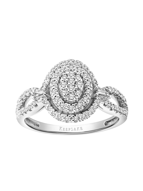1/3ctw 10KT White Gold Oval Genuine Certified Diamond "Saturn" Engagement Ring by Keepsake (H-I, I2)