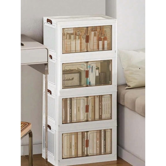 1/3layers Plastic Storage Bins With Lids Wide Extra Large Storage Cabinet, Collapsible Stackable Containers With Wheels, Foldable Organizer System For Closet, Bathroom, Home, Office, Dorm