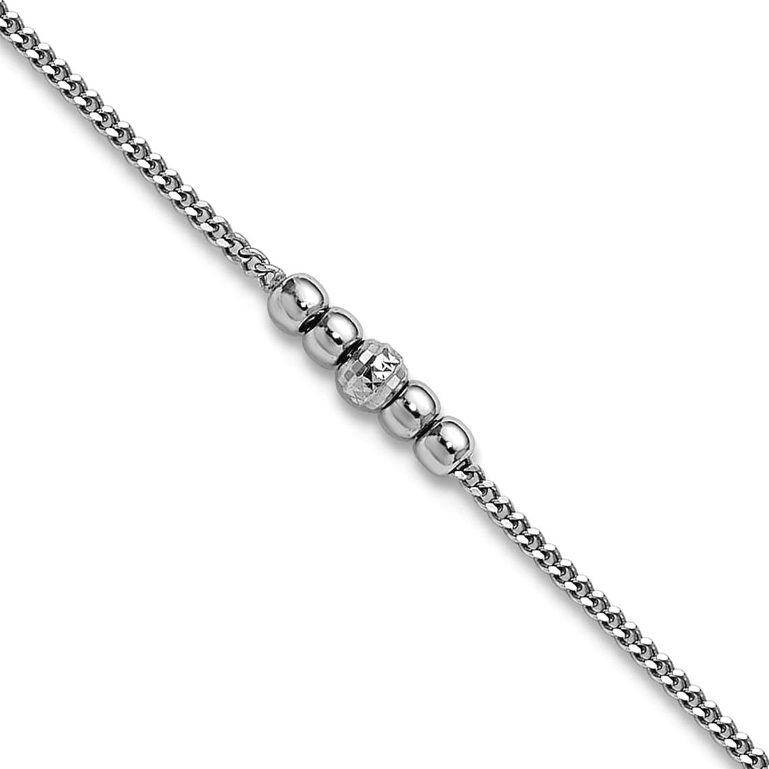 1.3mm 925 Sterling Silver Rhodium Plated Sparkle-Cut Beaded Plus 1in Extension Anklet 9 Inch Anklet for Women