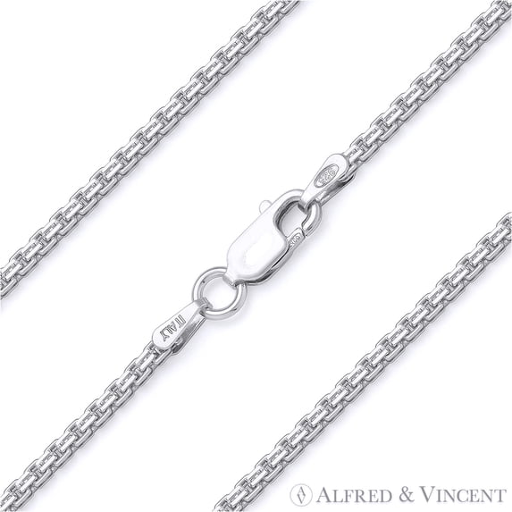 1.3mm Channeled Box Link Chain Necklace in .925 Sterling Silver w/ Rhodium