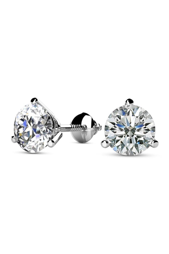 1/4 0.25 Carat IGI Certified Natural Round Brilliant Solitaire Diamond Stud Earrings for Women 14K White Gold 3 Prong Martini Cocktail Screw Back (F-G Color SI2-I1 Clarity)