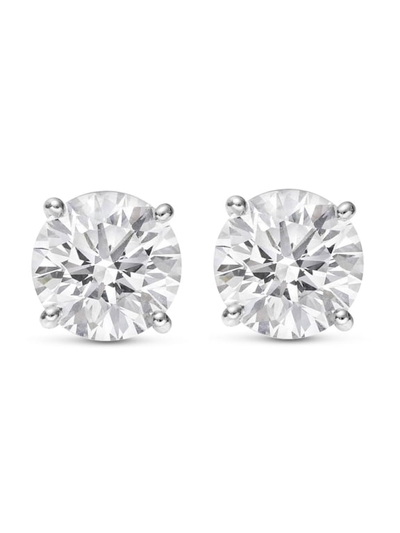 1/4 0.25 Carat Total Weight White Round Diamond Solitaire Stud Earrings Pair set in 14K White Gold 4 Prong Push Back (F-G Color VS1-VS2 Clarity)