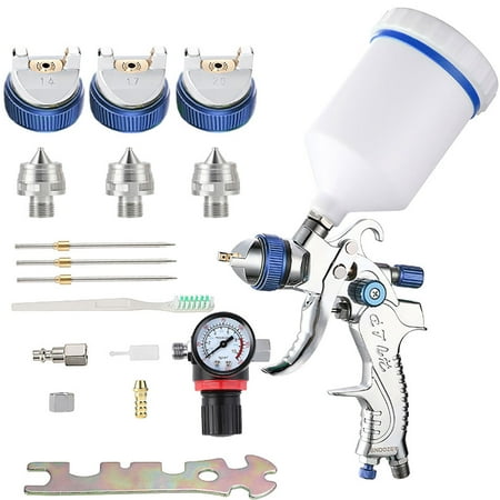 1.4/1.7/2.0mm BLUE HVLP Spray Gun with 600 ml Plastic Cup - Professional Grade Paint Sprayer for House Painting, Car, Furniture, Varnish and Top Coat