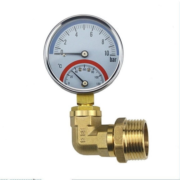 1/4" 1/8" 0~10Bar 120 Degree Celsius Temperature Pressure Gauge Meter Male Thread Thermometer Monitor Dual Display Floor Heating