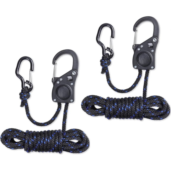 1/4" 12FT Adjustable Rope Tightener, Heavy Duty Rope Tie Down Ratchet with Safety Lock, Large Pulley Rope Rollers for , Camping, Tent,