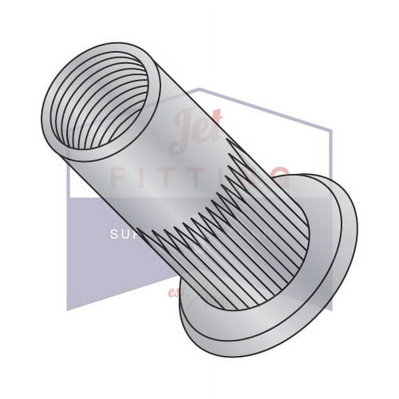 1/4-20 Large Flange Ribbed Blind Threaded Inserts, Flat Head, Ribbed, Thin Wall, Open End, Aluminum Alloy #5056, Cleaned and Polished Rivet Nut (Quantity: 1000) Full Size: 1/4-20-.260