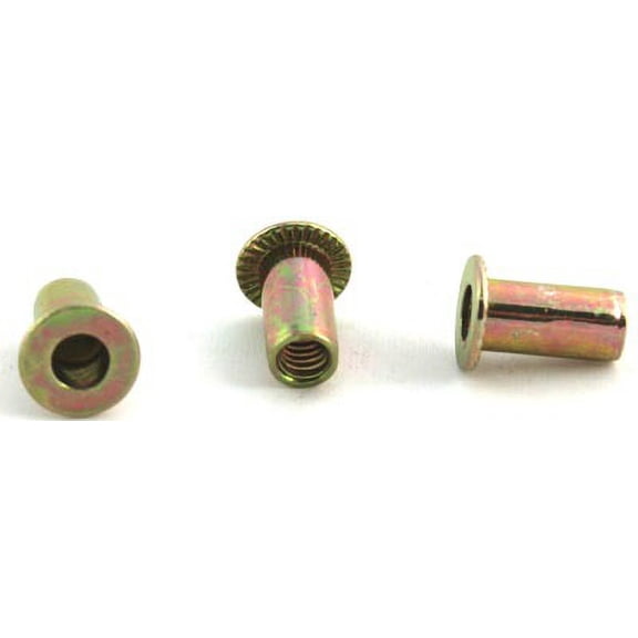 1/4-20 (Max Grip .080) Large Flange Blind Threaded Inserts / Steel / Zinc Yellow - 1000 Piece Carton