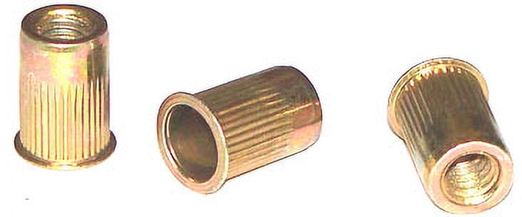 1/4-20 (Max Grip .165) Small Flange Ribbed Blind Threaded Inserts / Steel / Zinc Yellow - 1000 Piece Carton