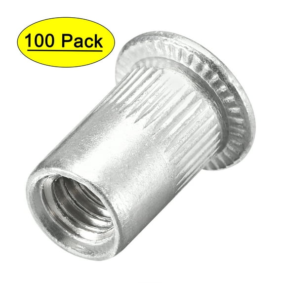 1/4-20 Rivet Nuts Aluminium Alloy Knurled Flat Head Threaded Insert Nut Silver 100 pcs