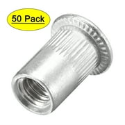 1/4-20 Rivet Nuts Aluminium Alloy Knurled Flat Head Threaded Insert Nut Silver 50 pcs