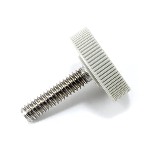 1/4"-20 x 1 Thumb Screw Stainless Steel - Gray Knurled Round Plastic Oversized Knob - Standard/Coarse Thread Thumbscrew - Length: 1.000" - Proudly Built - Package of (4)