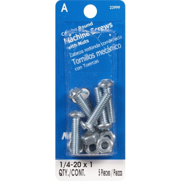 1/4"-20 x 1" Zinc Plated Steel Coarse Thread Combo Round Head Machine Screws
