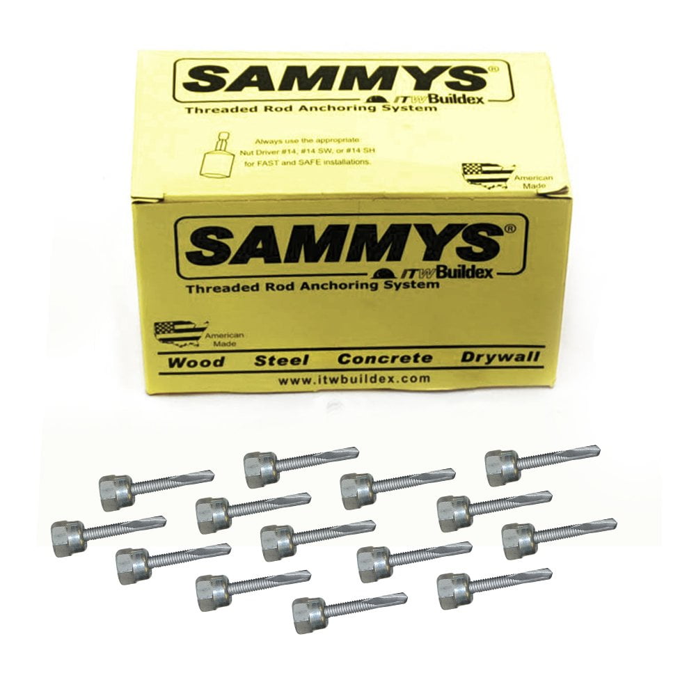 1/4-20 x 1 in. Sammys Rod Anchor Super Screw with Teks, 3/8 in. Threaded Rod Fitting, for Steel (Pkg.=25)