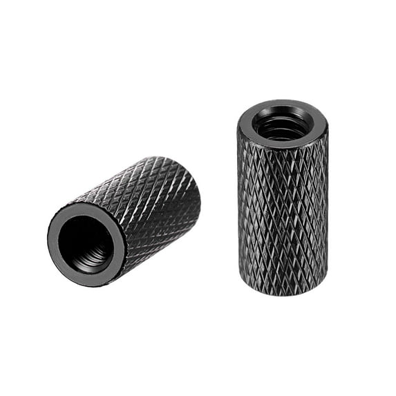1/4-20 x 10mm x 20mm Aluminum Alloy Hand Screw Nuts Diamond Knurl Knurled Camera Tripod Pass Hole Nut Black 2 pcs