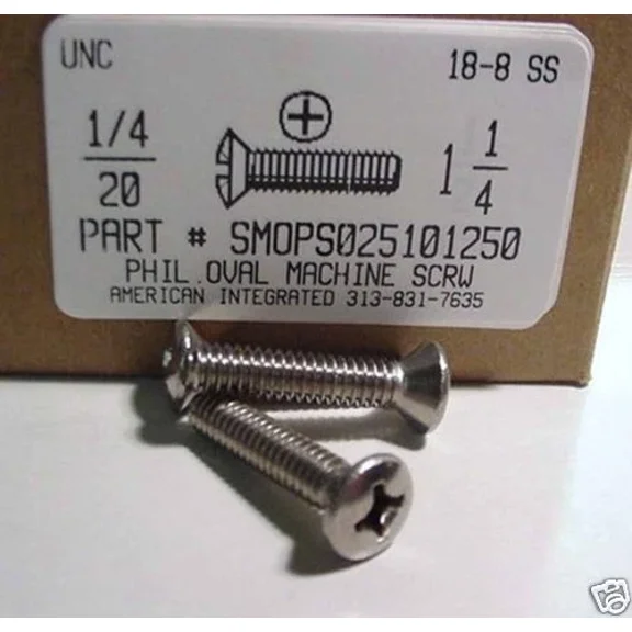 1/4-20X1-1/4 Oval Head Phillips Machine Screws Stainless Steel (10)