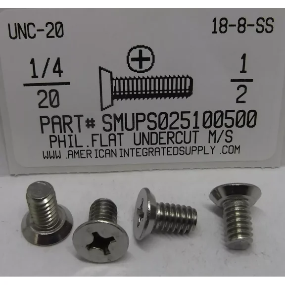 1/4-20X1/2 Undercut Flat Head Phillips Machine Screws Stainless Steel (25)