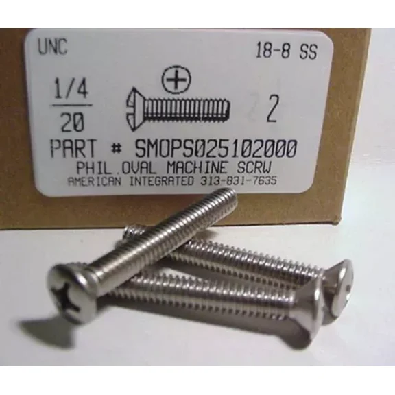 1/4-20X2 Oval Head Phillips Machine Screws Stainless Steel (10)
