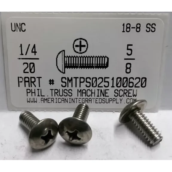 1/4-20X5/8 Truss Head Phillips Machine Screws Stainless Steel (15)