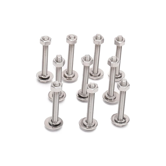 1/4-20x2 Complete Set Hex Head Screw Bolts,Nuts,Fender Flat washers,Split Lock Washers,Fully Threaded, Stainless Steel 18-8304, Bright Finish (10Set)