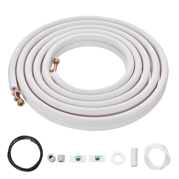1/4 25FT Mini Split Line Set, Length 25 ft, Waterproof, 1/4" & 1/2" O.D Copper Pipes Tubing and Triple-Layer Insulation, for garages, workshops, fabrication shops, repair bays, and job sites