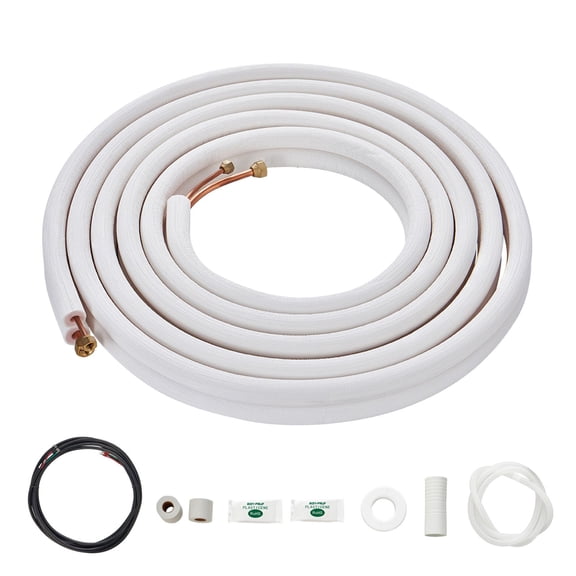 1/4 25FT Mini Split Line Set, Length 25 ft, Waterproof, 1/4" & 3/8" O.D Copper Pipes Tubing and Triple-Layer Insulation, for garages, workshops, fabrication shops, repair bays, and job sites