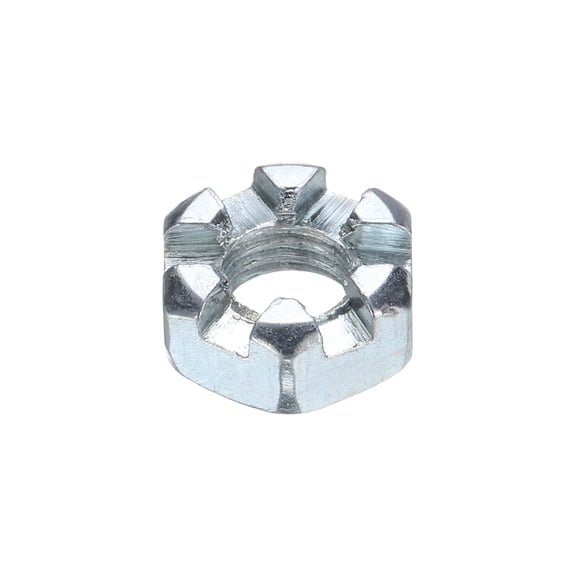 1/4"-28 Hexagon Slotted Nut, Grade 6.8 Carbon Steel Hex Nuts, Silver, 1Pack