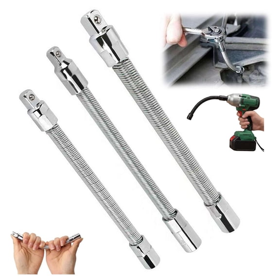 1/4", 3/8", 1/2" 3-Piece Flexible Socket Extension Set,Steel Flexible Bar Set,360 High Torque Spring Steel Adapter,Universal Electric Wrench Extension Bar,Portable Hand Drive Tool for Tight Spaces