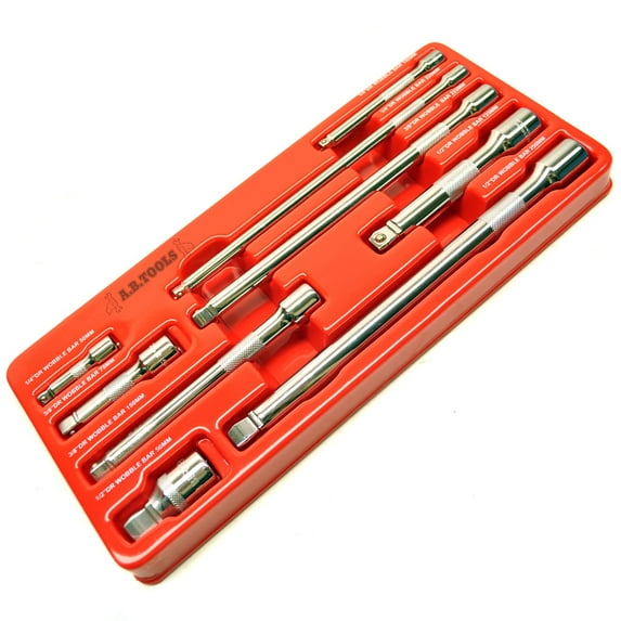 1/4 / 3/8 and 1/2 drive wobble extension bar 9pc set 50mm - 230mm
