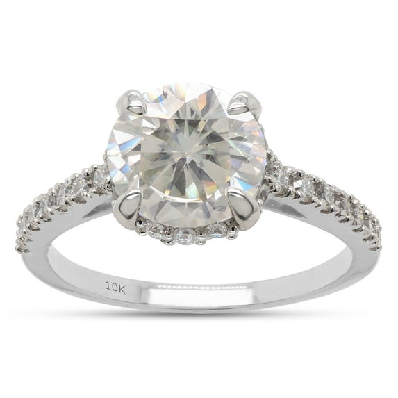 1 4/5 ct.t.w 8.5MM Round Cut Lab Created Moissanite Diamond Halo Solitaire Promise Engagement Ring For Women In 10K Solid White Gold (G-H Color, VVS1 Clarity, 1.80 Cttw)-7.5