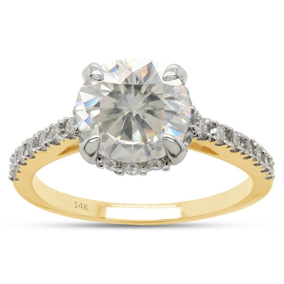 1 4/5 ct.t.w 8.5MM Round Cut Lab Created Moissanite Diamond Halo Solitaire Promise Engagement Ring For Women In 14K Solid Yellow Gold (G-H Color, VVS1 Clarity, 1.80 Cttw)-5.5