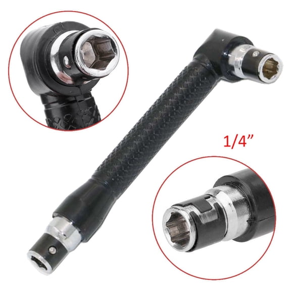 1/4" (6.35mm) Flexible L-Shaped Socket Wrench, Chrome-Plated Steel Universal Angle Extension for Sockets & Screwdriver Bits, Non-Slip Grip for Home DIY Garage Automotive Use