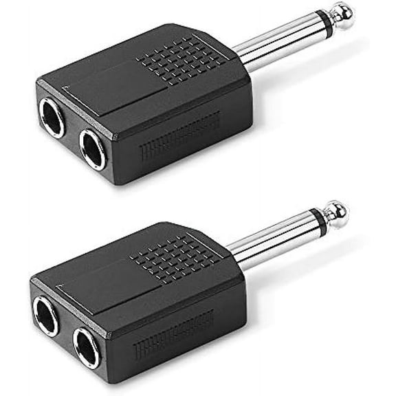 1/4" 6.35mm Stereo Plug Male to Dual 1/4" 6.35mm Jack Female Splitter Adapter, Dual 6.5mm Jack Adapter Audio Y Cable Splitter for Guitar, Microphone, Amplifier TAA Compliant Black 2Pack