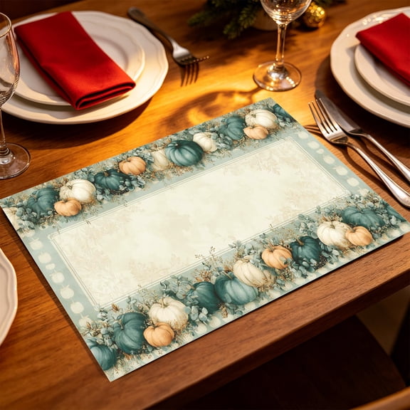 1/4/6PCS Neutral Fall Pumpkin Border Table Place Mats 11.8x11.72 inch Family Thanksgiving Gathering Dining Table Decor