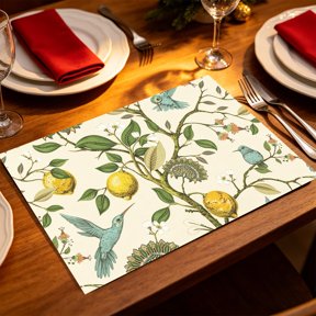 1/4/6PCS Retro Citrus Fruit Hummingbird Garden Printed Placemat, Kitchen Tabletop Holiday Gathering Table Ornament Gift Thanksgiving Christmas