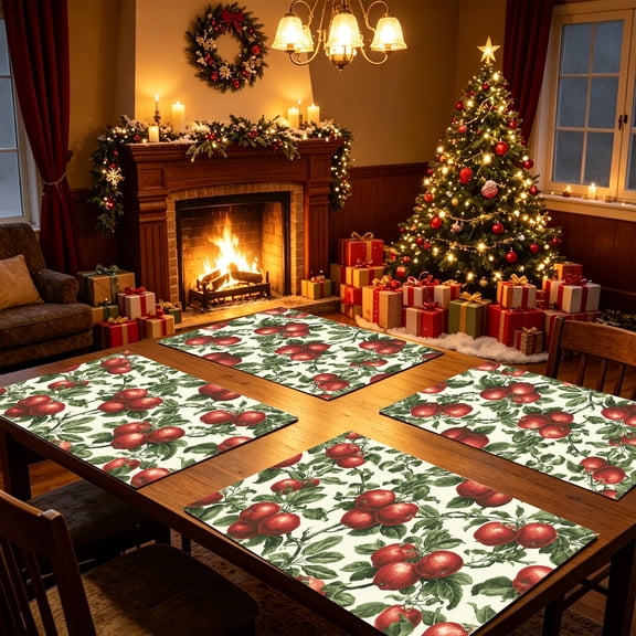 1/4/6PCS Retro Classic Red Apple Fruit Autumn Table Place Mats 11.8x11.72 inch Thanksgiving Dining Room Table Decor