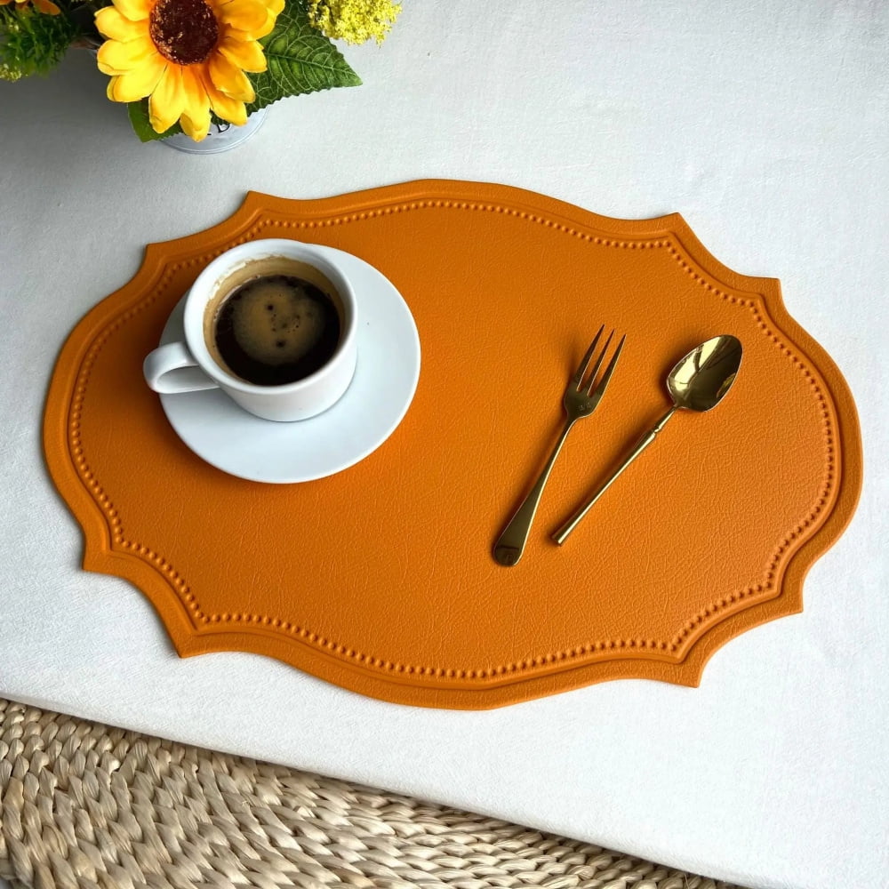 1/4/6PCS Shaped PU Placemat Set Faux Leather Kitchen Dining Table Pad ...