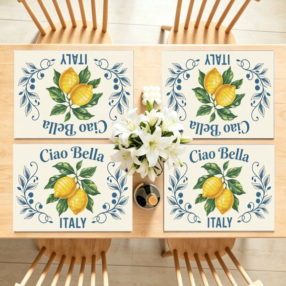 1/4/6PCS Vintage Autumn Script Ciao Bella Placemat, Living Room Coffee Shop Holiday Gathering Stylish Table Decor Gift Thanksgiving Christmas