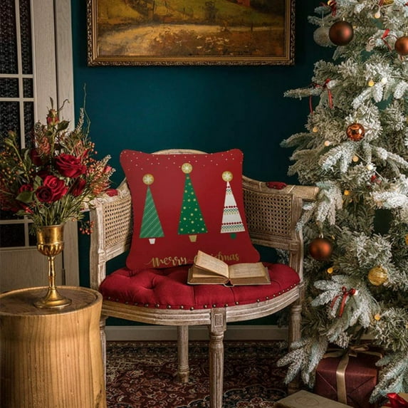1/4/6Pcs Merry Christmas Pillow Cover Cotton Linen Decorative Pillowcase Holiday Home Decor