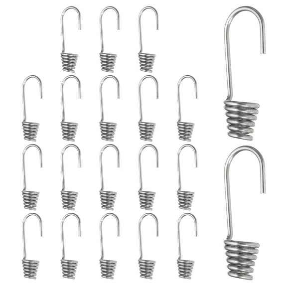1/4"(6mm) Bungee Cord Hooks, Heavy Bungee Shock Cord Hook Spiral Wire Hooks End, Silver 20 Pcs