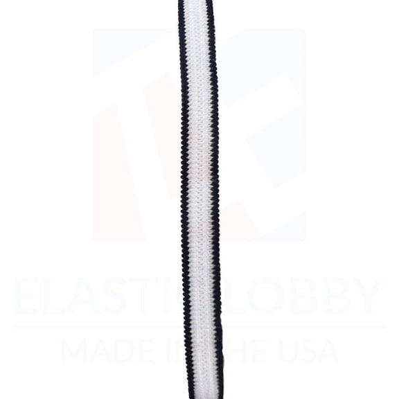 1/4" (6mm) Latex-Free White with Navy Stripe Knitted Elastic- US Made - 100 yards