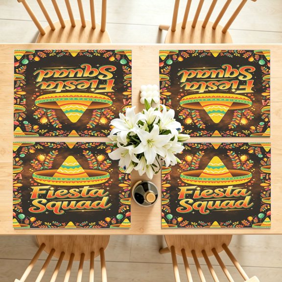 1/4/6pcs Antique Style Cream Background Pottery Guitar Folk VIVA MEXICO Table Place Mats 11.8x11.72 inch Mexican Independence Day Versatile Table Decor