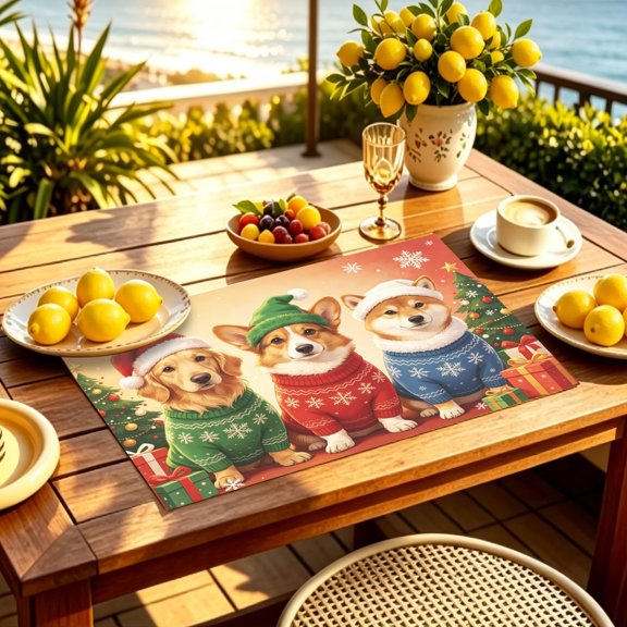 1/4/6pcs Christmas Dogs Ugly Sweater 2D Print Placemat, Kitchen Patio Xmas Gathering Table Mat, Ideal Holiday Gift for Dog Owners