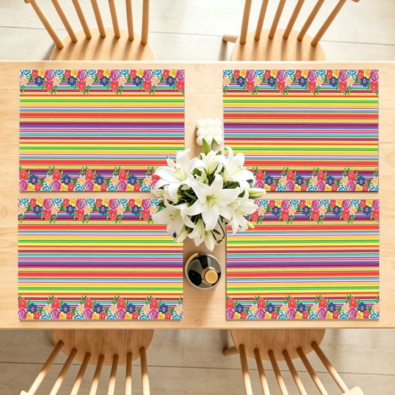 1/4/6pcs Colorful Rainbow Stripe Floral Edge Table Place Mats 11.8x11 ...