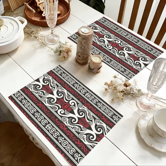 1/4/6pcs Ethnic Polynesian Style Striped Curvilinear Table Place Mats 11.8x11.72 inch Domestic Everyday Dining Table Decor