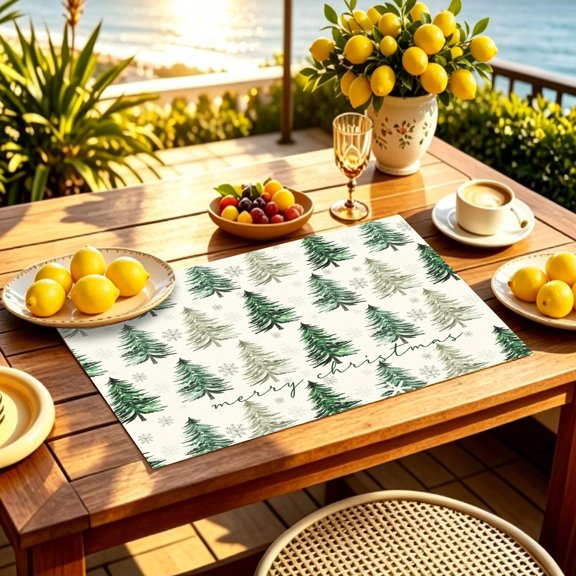 1/4/6pcs Merry Christmas Evergreen Tree Snowflake Script 2D Print Placemat, Kitchen Patio Xmas Gathering Table Mat, Seasonal Gift for New Home Owners & Christmas Lovers