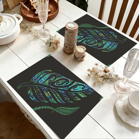 1/4/6pcs Polynesian Tribal Pattern Green Blue Printed Table Place Mats 11.8x11.72 inch Multi-Scene Versatile Table Decor