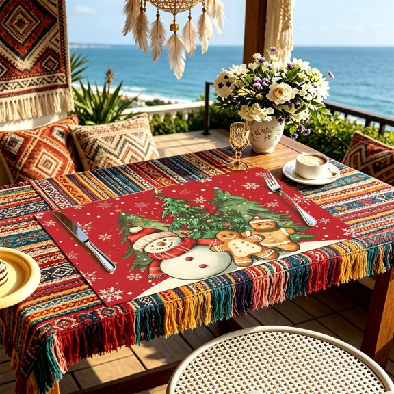 1/4/6pcs Red Christmas Gingerbread Man Snowman 2D Print Placemat, Kitchen Backyard Dining Mat, Xmas Gift for Hostesses & Holiday Decor Enthusiasts