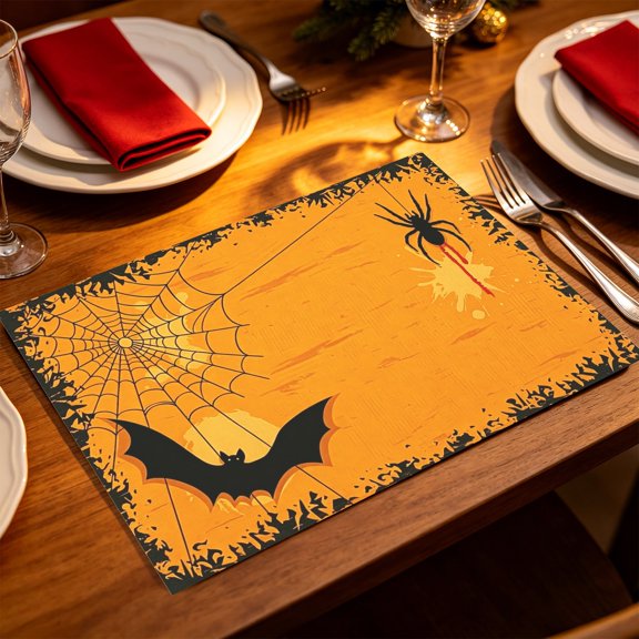 1/4/6pcs Spider Bat Cobweb Halloween 2D Flat Print Placemat, Kitchen Patio Dining Table Mat, Spooky Party Gift for Home Decorators & Event Planners